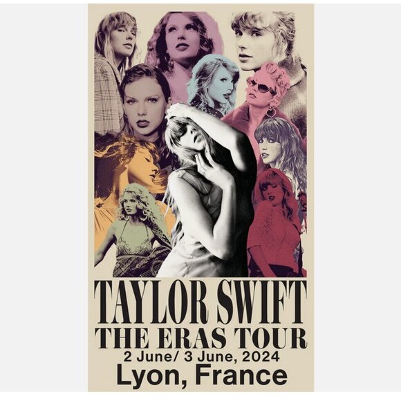 Official Taylor Swift Lyon France Europe Eras Tour Concert Poster